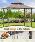 Outdoor Grill Gazebo 8 By 5 Foot Patio Canopy With Double Tier Roof And Air Vent And Eight Tool Hooks for garden or backyard