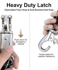 Heavy Duty Reflective Cross Ties For Horses With Panic Snap And AntiTangle Grooming Straps shown with heavy duty latch