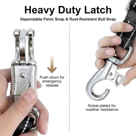 Heavy Duty Reflective Cross Ties For Horses With Panic Snap And AntiTangle Grooming Straps shown with heavy duty latch