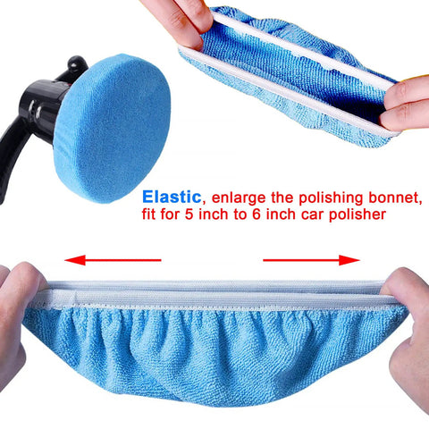 Twelve Piece Set Of Five To Six Inch Car Polisher Bonnets Microfiber Polishing Covers Waxer Bonnets Buffing Pads With Elastic Stretch Fit For Auto Detailing And Waxing blue microfiber bonnet with elastic fit for 5-6 inch car polisher