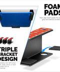 Under Desk Laptop Holder Mount With Adhesive And Screw In Install Holds Laptops Up To 1.8 Inches Thick in metal black foam pads and brackets