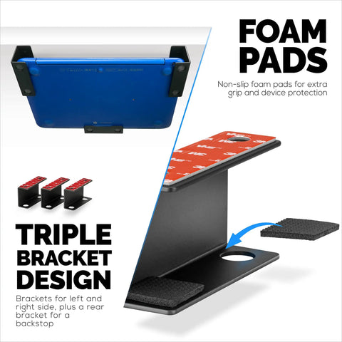 Under Desk Laptop Holder Mount With Adhesive And Screw In Install Holds Laptops Up To 1.8 Inches Thick in metal black foam pads and brackets