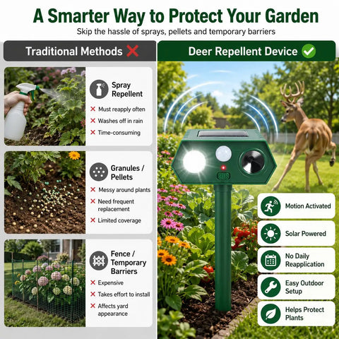 Solar Ultrasonic Deer Repellent Device 4 Pack With Motion Sensor And Flash Light No Go Zone Yard Guard For Flower Beds Vegetables And Gardens Deterrent For Deer Squirrels Raccoons And Rabbits With Multi Frequency 13 to 45KHz in garden