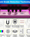 Smart Money Counter Machine For Cash Bills With UV MG IR Counterfeit Detection in action, verifying 50 dollar bill under UV light.