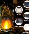 2 Pack Gen2 Solar Lantern Lights With USB C Ultra Real Flame Warm White Outdoor Pathway And Patio Lighting Weatherproof