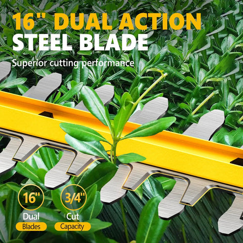 Close-up of 16 inch dual action steel blade from Beast Of A Telescoping Pole Hedge Trimmer With Two 2.0Ah Batteries And Charger