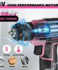 Pink Cordless Drill Set 8V Impact Drill Driver With 53 Piece Bit Kit 2.0Ah Battery Three Eighths Inch Keyless Chuck