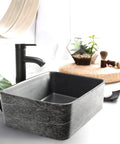 Rectangular Ceramic Vessel Sink For Bathroom Above Counter Dope Slate Gray 16 By 12 Inches Porcelain Basin with faucet