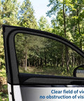 Custom Fit Car Window Sunshades For Tesla Cybertruck 2024 Plus 4 Piece Set showing snug fit and clear visibility from side window.