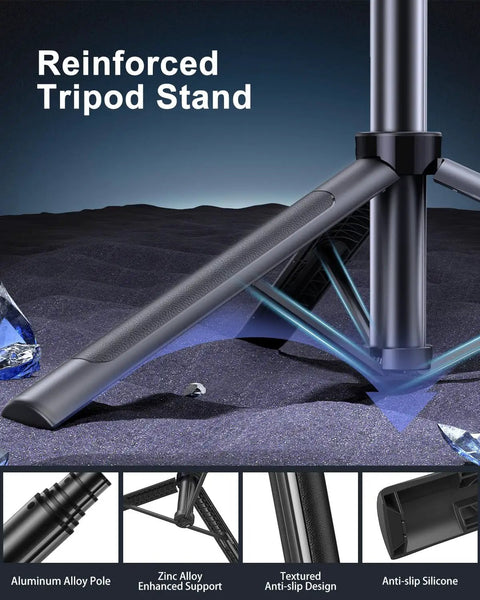 Reinforced tripod stand of 71 Inch Phone Tripod With Fill Light And Rechargeable Remote Aluminum Selfie Stick Stand