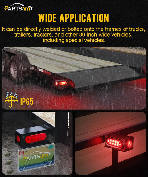 Beefed Up LED Steel Trailer Light Box Kit with 6 Inch Oval Red Tail Lights on trailer during rain, showing IP65 water resistance.