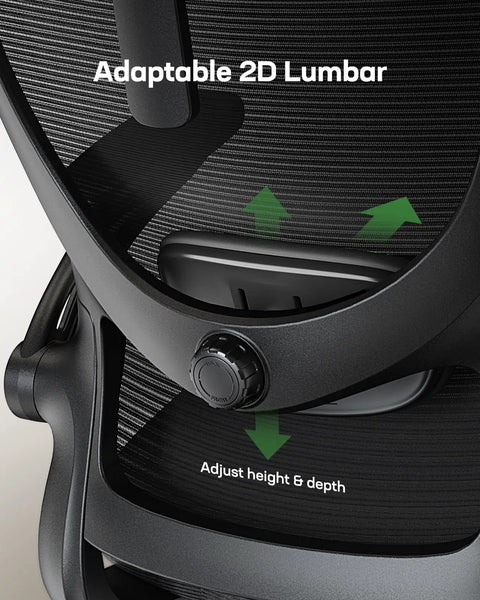 Adjustable lumbar support feature of Ergonomic Office Chair With High Back Mesh And Fully Adjustable Headrest 2D And 3D Armrests