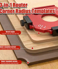 Hella Slick Router Corner Radius Jig Template Kit Solid Aluminum Alloy Guide with adjustable corner angles for R10 to R60 sizes.
