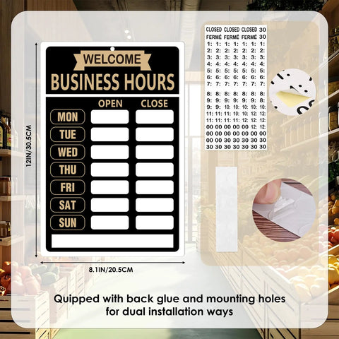 Open Closed Flip Sign Set For Window And Door Black Double Sided Open Closed Sign with gold accents over fruit aisle