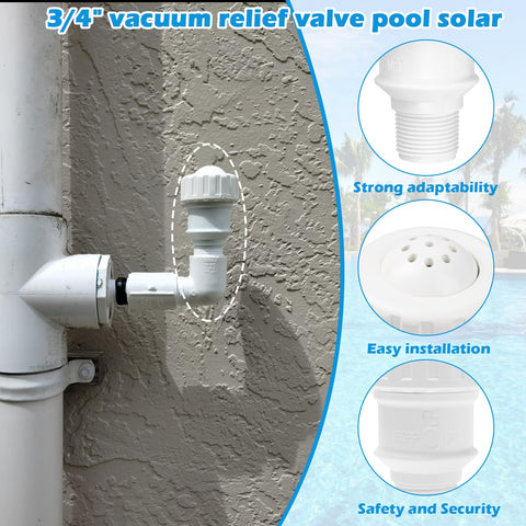 Three Quarters Inch Vacuum Relief Valve For Pool Solar Panels Compatible With Sunstar SwimJoy And SwimLux Heaters Installed on Wall