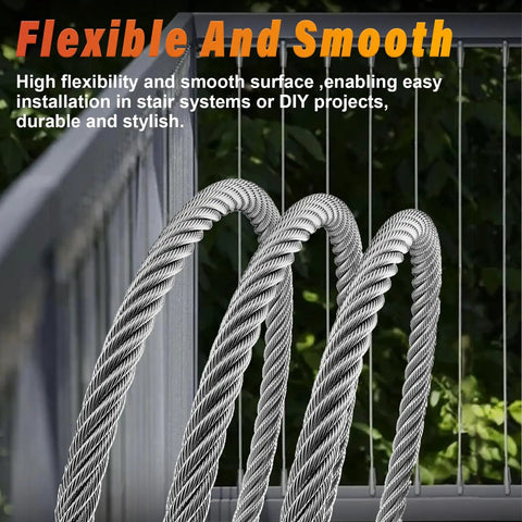 Outdoor Deck Railing Wire Rope Kit Fifty Feet Of Three Sixteenths Inch Type 316 Stainless Steel Cable with railing view