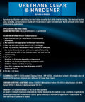 Back label for Restoration Shop 2K urethane clear coat kit; blue header URETHANE CLEAR AND HARDENER with 4:1 mix ratio