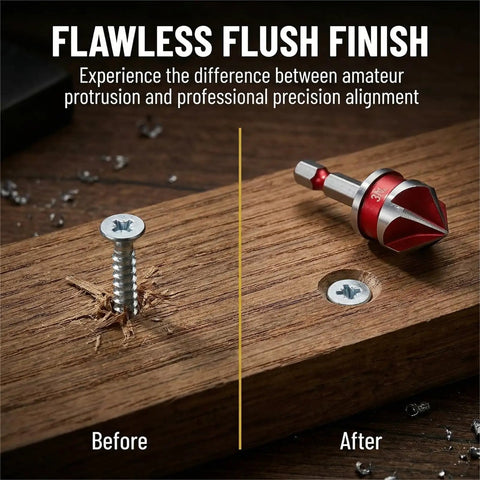 Comparison of conventional screw vs flush finish using Premium Countersink Drill Bit Set With 82 Degree, Five Flutes, Quick Change Hex Shank