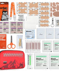 Grab And Go Small Ultralight First Aid Kit For Hiking And Travel, Water Resistant Medical Kit Weighing Just 20g, Compact Nylon Pack With Durable Build, Perfect For Backpacking, Cycling, Road Trips, And Vehicle Use. Contents include bandages, gloves, scissors, and a first aid manual.