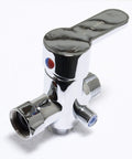 Close-up of chrome brass 4-way valve of Top Notch Premium Stainless Steel Bidet Sprayer Kit with hot and cold mixing control