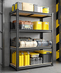 Heavy Duty 4 Tier 48 Inch Metal Shelving Unit With Easy Assembly For Home Garage 1600 Lb Capacity Rolled Edge Steel Columns Wide Open Shelves For Easy Access Storage, loaded with bins