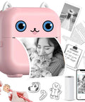 Dope Mini Sticker Printer And Portable Bluetooth Inkless Thermal Photo Maker With Pink Cat Design, 3.6x3.3x1.5 in, printing images and notes.