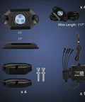 RGB LED Rock Lights Kit With 4 Pods Underglow Neon Lights Bluetooth App Control Music Mode and Flashing Wheel components