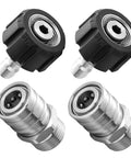 RIDGE WASHER pressure washer adapter set, 4 pcs, stainless steel fittings and black gun-to-wand adapters (M22 to 1/4).