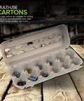 Egg Cartons With Viewing Windows 15 Pack Holds 180 Eggs Eco Friendly Recyclable Pulp Fiber shown open on wooden table