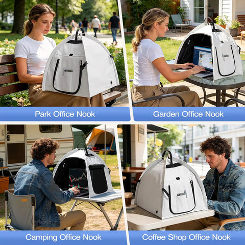 Outdoor Laptop Sun Shade and Privacy Shield for Working On The Go Water Resistant Anti Glare Privacy Screen Hood Portable Tent for Travel Fits 13 To 16 Inch Laptops Like Mac And Surface Gray used in park, garden, camping, and coffee shop scenarios.