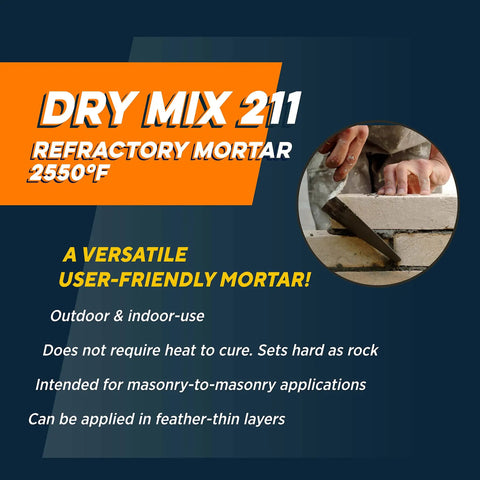 Dry Mix 211 Refractory Mortar For Masonry Repairs Up To 2550 Fahrenheit Heat Safe Cement For Fireplaces with brick application