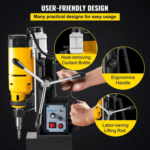 Powerful 750W Magnetic Drill Press With Stepless Speed Control And Multifunctional Electric Bench Drilling Machine, featuring ergonomic handle.