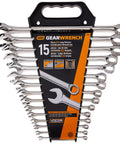 Image of 15 Piece Long Pattern SAE 12 Point Combination Wrench Set with Off Corner Box End for Better Grip and Less Fastener Rounding