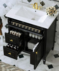 30 Inch Bathroom Vanity With Drop In Ceramic Sink And Soft Close Cabinet Door, featuring elegant design and organized storage.