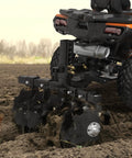 Heavy-Duty 28 Inch Disc Plow Harrow With Universal 2 Inch Receiver Hitch Pull-Behind Plow attached to ATV in field