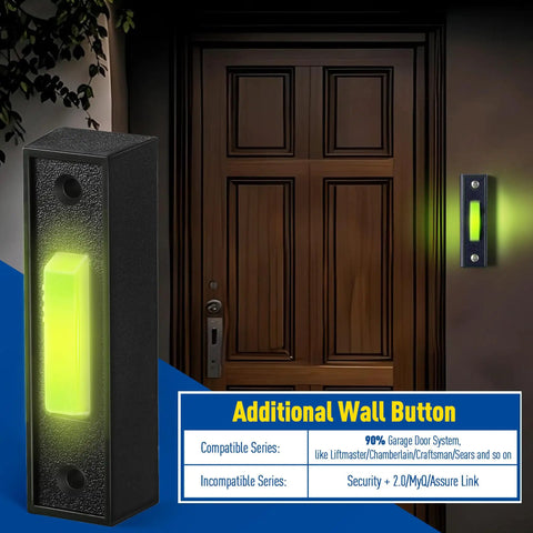 Lighted Doorbell Button And Garage Door Opener Switch With LED Light Wall Mounted Push To Exit Ringer Button Black Finish Soft Green Glow