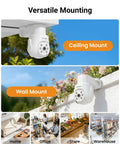 Ace Out Tighter Site Watch With This Wired Pan Tilt Security Camera mounted on ceiling and wall for versatile security applications.