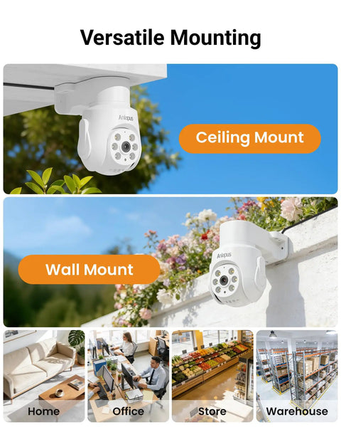Ace Out Tighter Site Watch With This Wired Pan Tilt Security Camera mounted on ceiling and wall for versatile security applications.