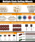 140 Piece Polishing Kit for Rotary Tools With One Eighth Inch Shank Includes Buffing Wheels and Polishing Compounds for Metal Wood Jewelry Resin Glass and More A Dope All In One Setup For DIY Projects featuring buffing wheels, sanding sleeves, and mandrels