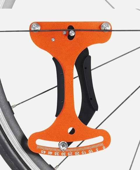 Bike Spoke Tension Meter And Spoke Wrench Kit For Road And Mountain Bikes, Aluminum Alloy Wheel Tool for precise spoke tension in orange.
