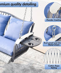 Wicker Porch Swing Three Seat Heavy Duty Outdoor Patio Chair With Cushions And 8.9 Ft Chains Upgraded Cup Holders showcasing powder coating and cotton rope styling.