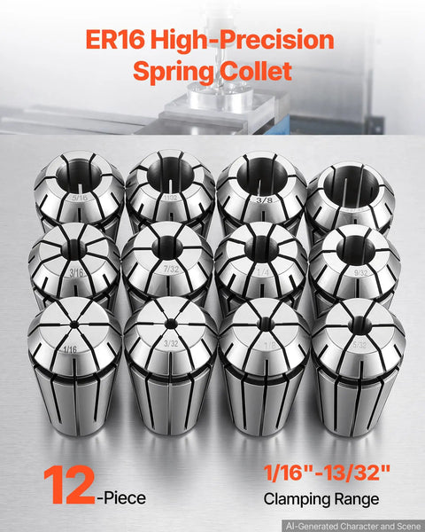 Shop Tested ER16 Collet Set 12 Piece 1/16 To 13/32 Inch High Precision Spring Collet Chuck For CNC Routers Built Like A Tank For Precision Milling Work