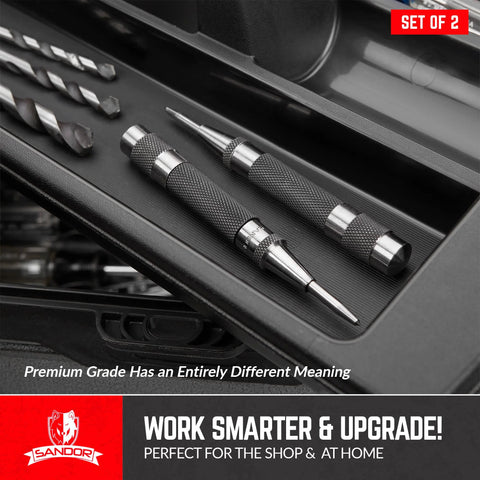 Sandor set of 2 heavy-duty automatic center punches with knurled steel handles and a hard-shell carrying case