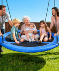 Family enjoying 60 Inch Large Saucer Tree Swing For Kids And Adults With 700 Pound Capacity Heavy Duty Outdoor Yard Swing Seat
