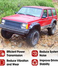 Red off-road vehicle showcasing drive line reliability benefits for 1310 Series Transmission Slip Yoke And U Joint Kit Replacement 2 3 6081X 5 153X Fits GM TH Turbo 350 And 700R4 Transmissions With 26 Or 27 Spines Direct Fit For Easy Install.