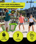 Group playing Pickleball Roundnet Yard Game For Outdoor Fun Beach Backyard Lawn Play With Easy Assembly Includes Paddles Balls And Case Perfect For Adults And Families Great For Parties And Campgrounds on a beach.