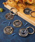 Antique Bronze Round Ring Drawer Pulls Set Of 8 Including Screws For Dresser Wardrobe Closet Bedroom Furniture Decoration Single Hole Mount 55x9mm Durable Rust Resistant Zinc Alloy Vintage Style Hardware displayed with blue screws, floral design.