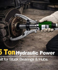 Heavy Duty Hydraulic Gear Puller 15 Ton Capacity With Adjustable 2 Or 3 Jaws Bearing Hub Separator in use on automotive hub.