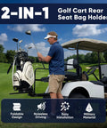 Rear Seat Golf Cart Bag Holder With Foldable Rack And Safety Grab Bar Up To 8 Inches Easy No Drill Install in use