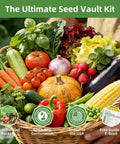 Basket of vegetables including tomatoes, cucumbers, and more from Huge 15000 Seeds Non GMO Heirloom Seed Kit For Hydroponic Indoor And Outdoor Growers Tomatoes Cucumbers Carrots Beans Lettuce And More Premium Germination Includes Survival Backpack Gear